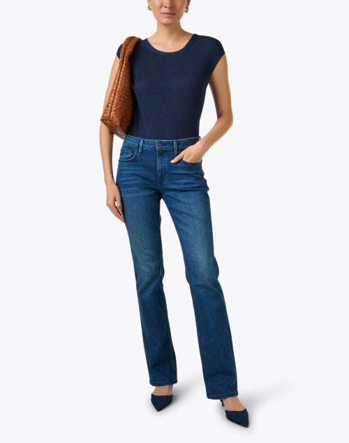 Stylish Navy Knit Cap-Sleeve Top for Versatile Dressing