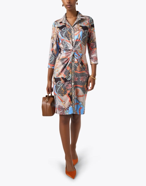 Effortlessly Chic Neutral Saddle Print Twist Front Shirt Dress by Gretchen Scott