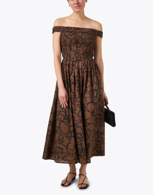 Stylish Britt Brown Printed 100% Cotton Maxi Dress