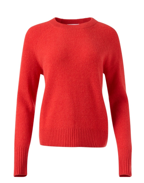 Luxurious Carmine Red Cashmere Waffle Knit Sweater for Versatile Styling