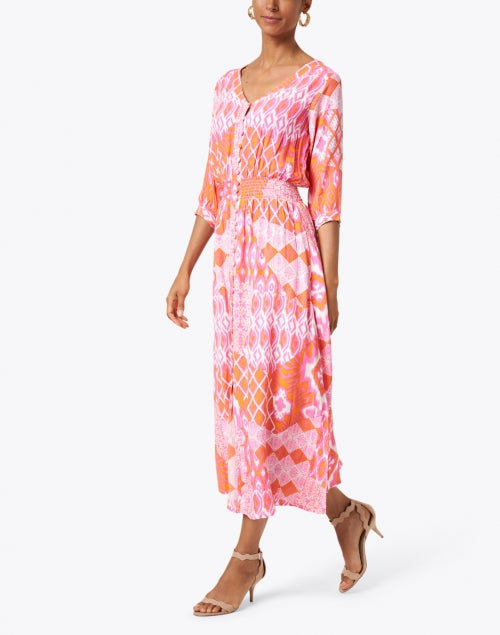 Kelsey Women's Flamingo Pink Printed Shirt Dress for Coastal Getaways
