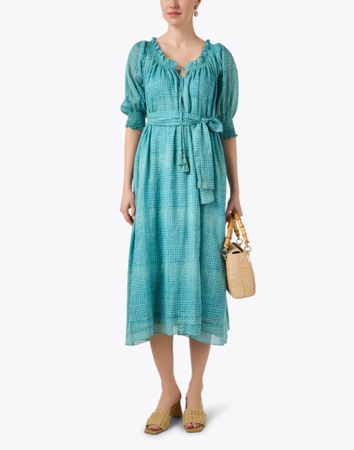 Stylish Turquoise Mosaic Patterned Featherweight Cotton Dress