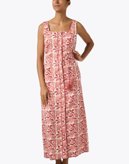 Stylish Paloma Red Floral Patterned 100% Linen Maxi Dress