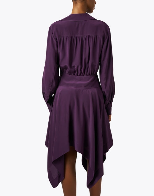 Exquisite Purple 100% Silk Shirt-Style Flowy Dress