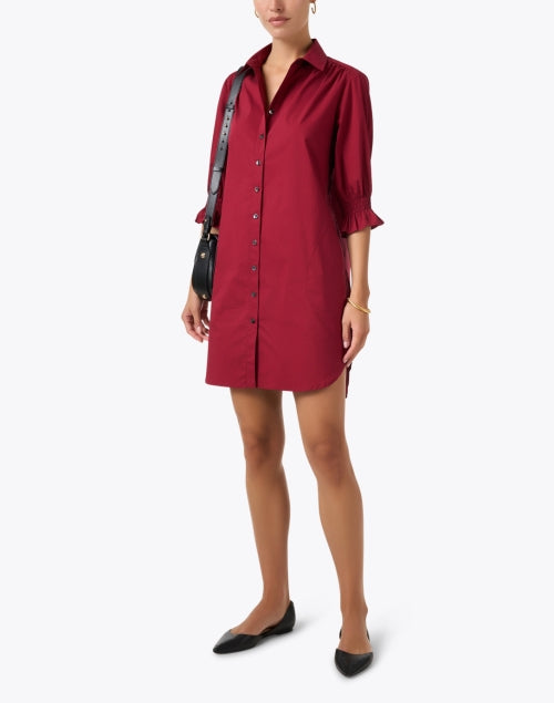 Finley's Stylish Red Cotton Blend Shirt Dress with Elbow Sleeves