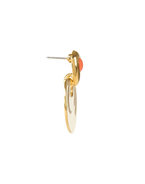 Exquisite Gold and Coral Half Moon-Shaped Drop Earrings