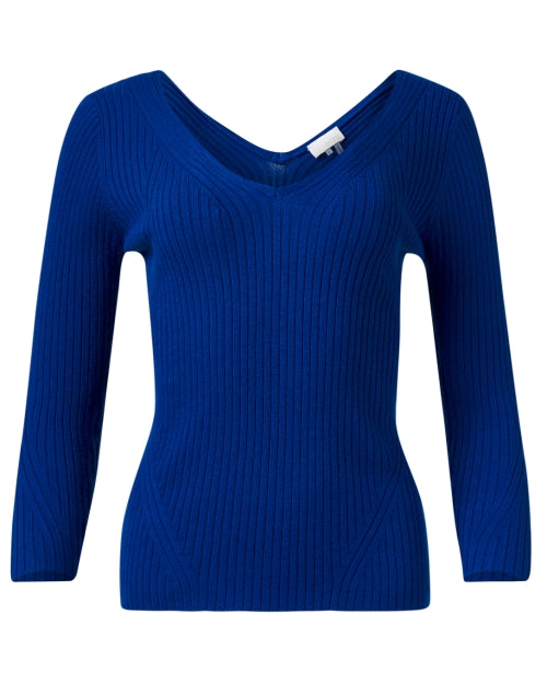 Ecru Blue Ribbed V-Neck Travel Top for the New Season