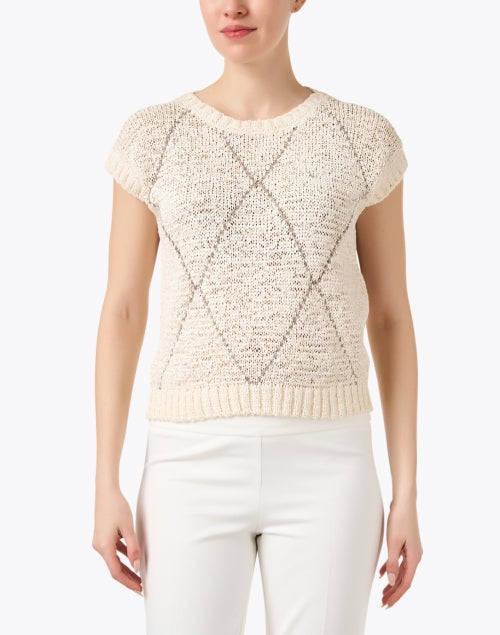 Avorio Beige Diamond Patterned Knit Women's Fashion Top