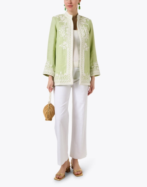 Exquisite Hand - Embroidered Green Linen Ceci Jacket for Women's Fashion