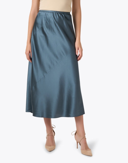 Elegant Teal Silk Midi A-Line Skirt by Eileen Fisher