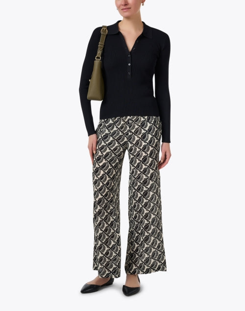 Stylish Seventy Black and Cream Geometric Print Women's Wide Leg Trousers