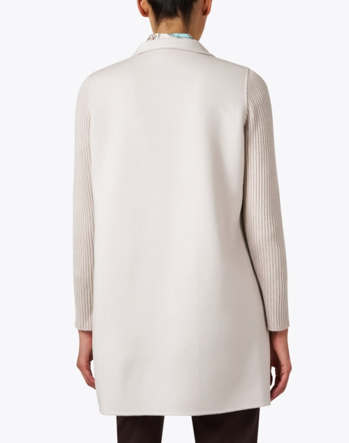 Elegant Beige Luxury Wool-Cashmere Blend Open-Front Coat