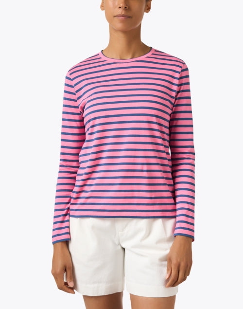 Stylish Pink and Navy Striped Long Sleeve Top