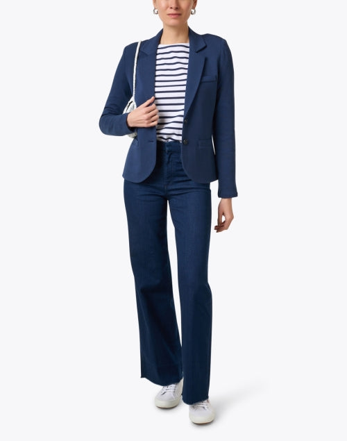 Stylish Marine Blue Cashmere Knit Double - Button Blazer