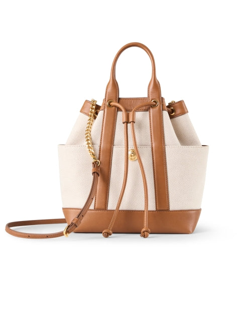 Stylish Tan Mixed Canvas and Leather Goody Bag for Modern Women