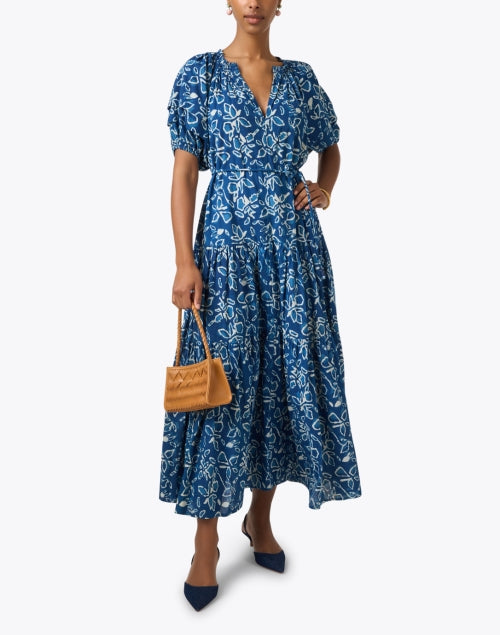 Stylish Uva Blue Printed Lightweight Cotton Maxi Dress for Women