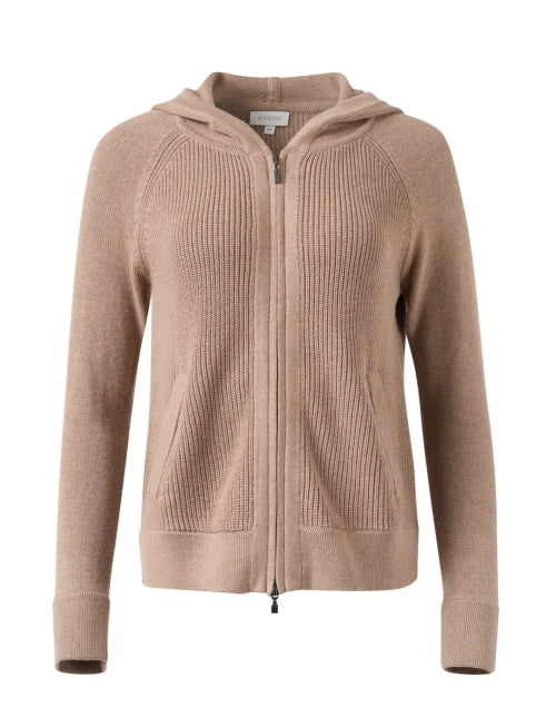 Tan-colored Cotton Zip-up Hooded Casual Jacket for Relaxed Wear