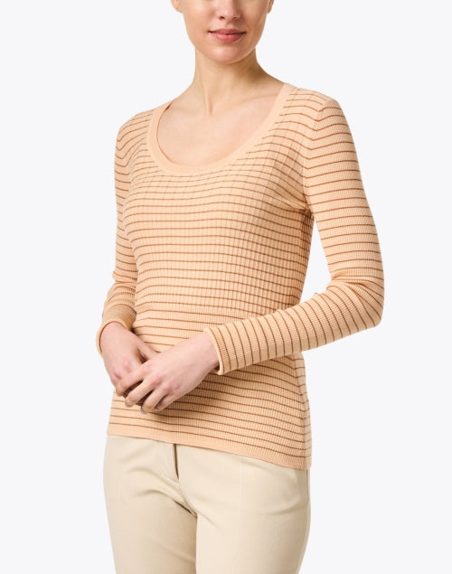 Elegant Orange Striped 100% Merino Wool Knit Top for Timeless Style
