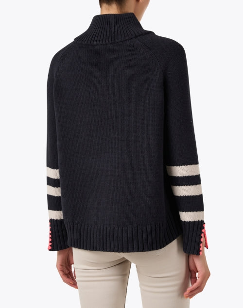 Stylish Black Zip-Up Sweater with Contrast Stitch and Ribbed Trim