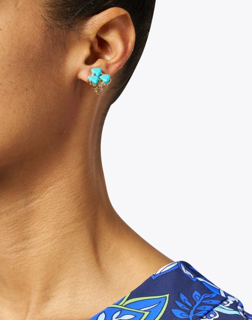Turquoise Gemstone Cluster Stud Clip-On Earrings for Women