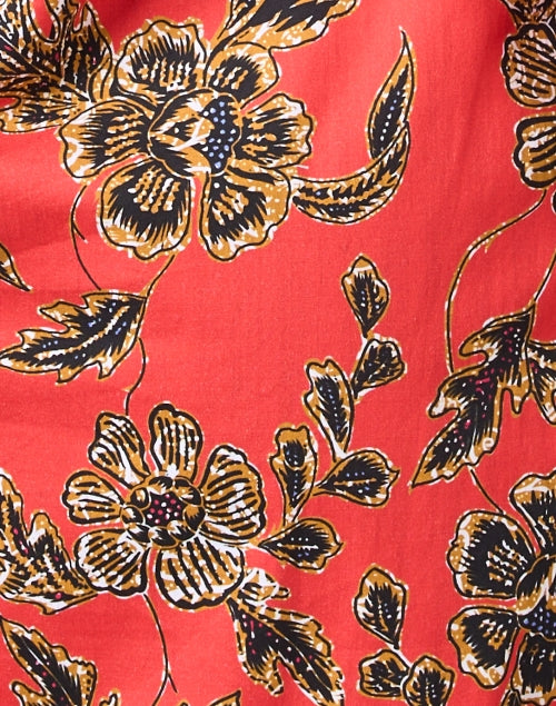 Stunning Red Floral Stretch Cotton Shirt Dress for Women