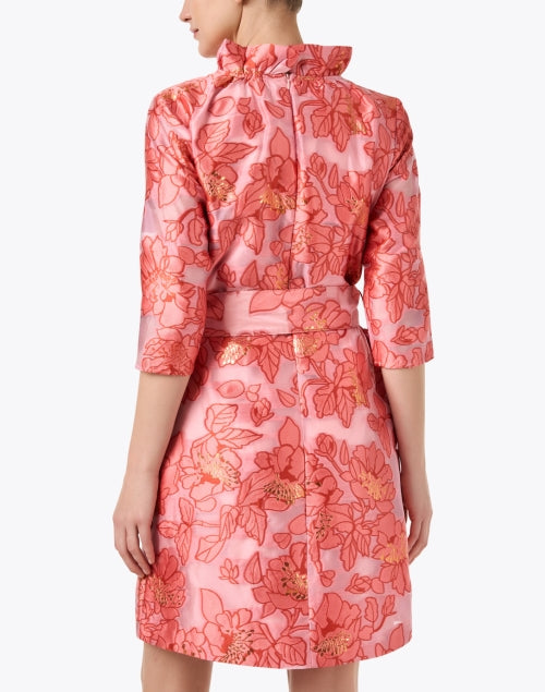 Claudine Pink Floral Stretch Organza Women's Shift Dress with Removable Self - tie Belt