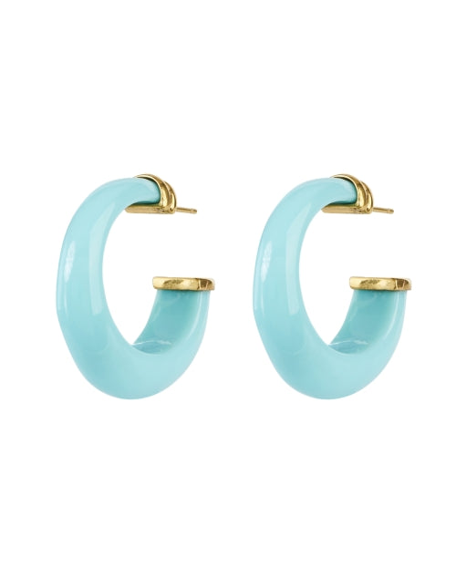 Stylish Blue Polished Acetate Hoop Earrings with Gold - Plated Details