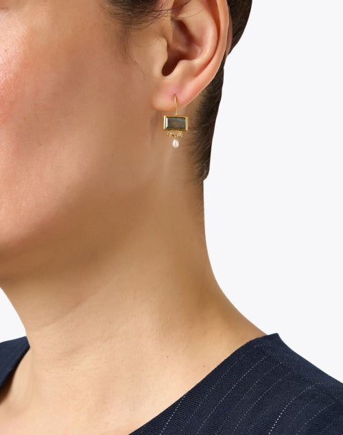 Gorgeous Labradorite and Pearl Drop Earrings with Gold - Plated Brass