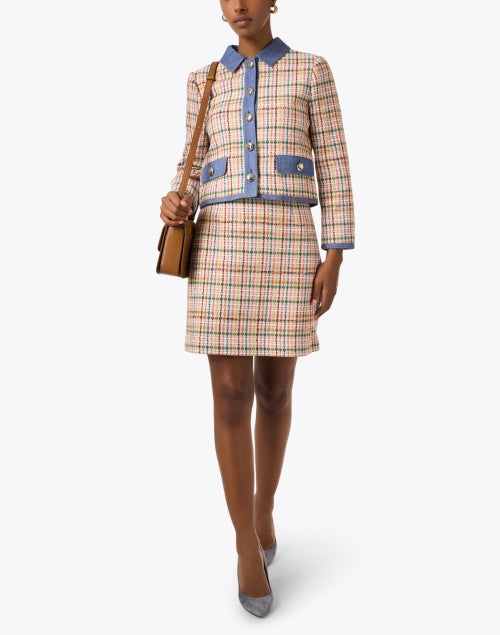 Stylish Marguerite Women's Denim-Trimmed Multi - Colored Tweed Jacket