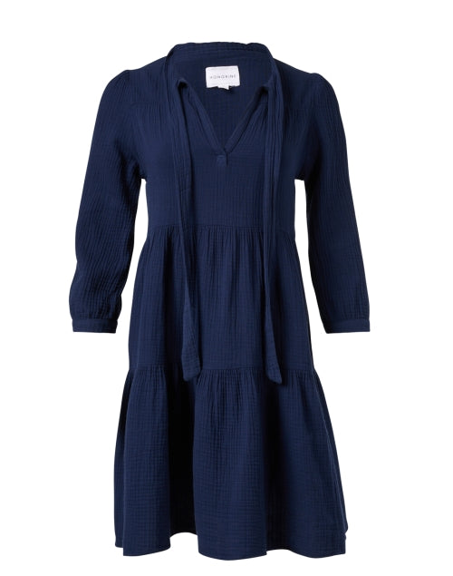 Navy Featherweight Crinkled Cotton Gauze Tiered Giselle Dress