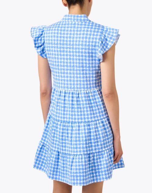 Sail to Sable's Stylish Blue Gingham Mini Tiered Flutter - Sleeve Dress