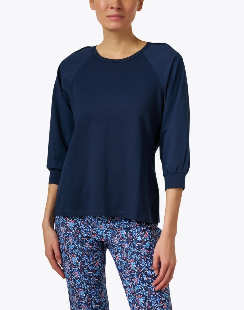 Navy Women's Cotton Puff Sleeve Casual Top for Everyday Wear