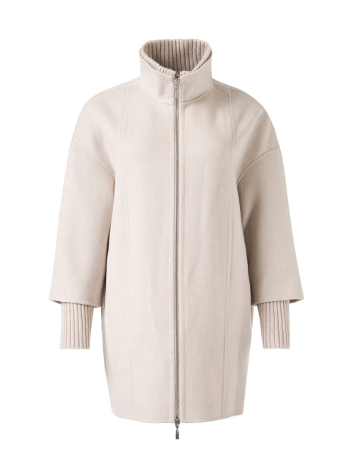 Stylish Beige Wool and Cashmere Blend Women's Winter Outerwear Coat