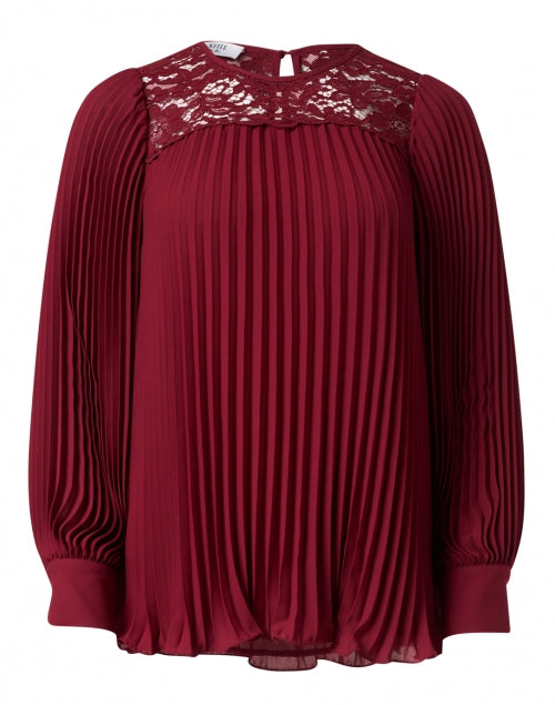 Stylish Bordeaux Long - Sleeved Pleated Lace Blouse