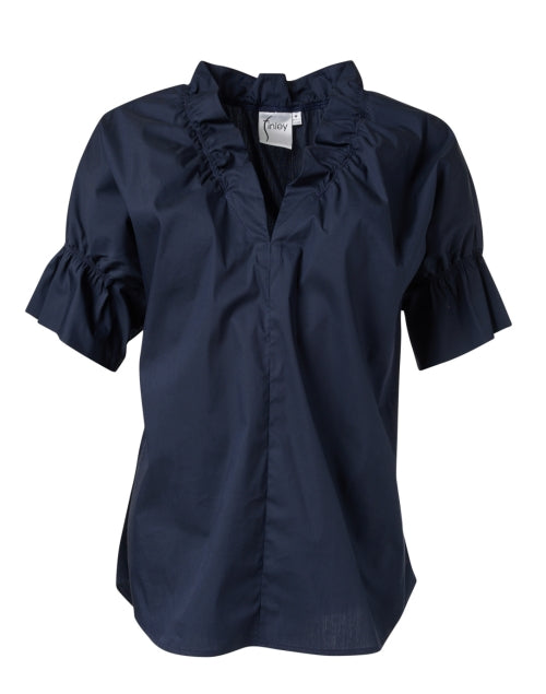 Navy Blue Ruffled Neck Women's Fashion Top by Crosby