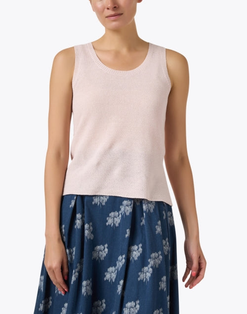 Stylish Samurai-inspired Pink Linen-Cotton Blend Sleeveless Sweater Top