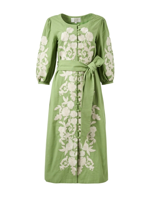 Stylish Suzanna Women's Green Embroidered Cotton Column Dress
