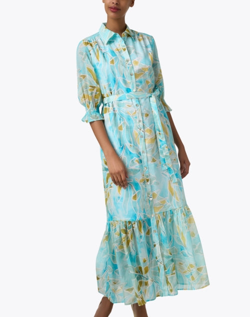Charming Teal and Green Sienna Cotton Dress with Feminine Details