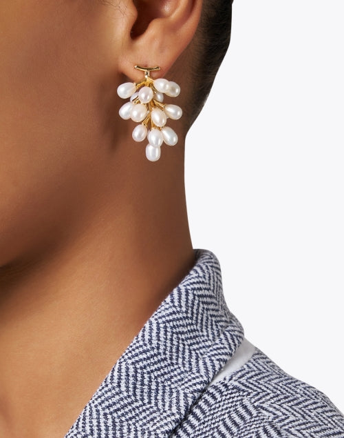 Stylish Gold-Plated Brass Pearl Cluster Drop Earrings for Women