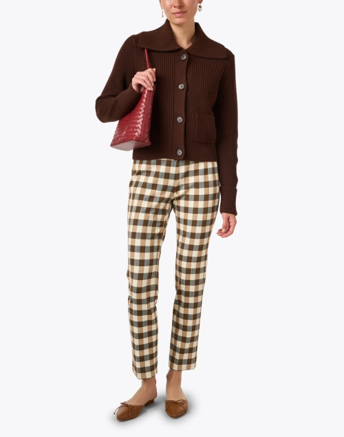 Luxurious 100% Brown Wool Collared Cardigan for Timeless Style