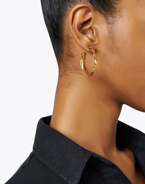 Stylish Gold-Tone Braided Open-Frame Hoop Earrings for Daily Wear