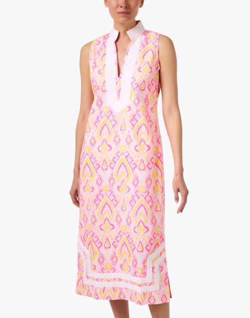 Stylish Pink Ikat Patterned Cotton Tunic Style Dress for Effortless Fashion