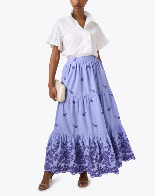 Stylish Paola Purple Floral Embroidered Tiered Skirt