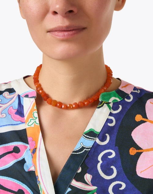 Stunning Handmade Orange Stone Beaded Necklace for Daily Wear