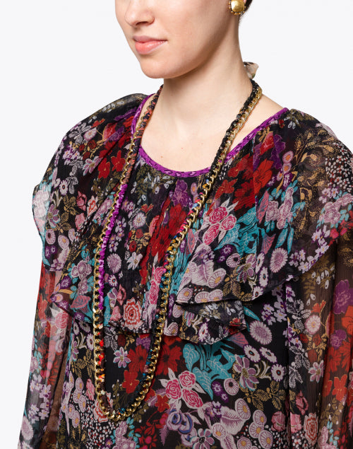 Fashionable Curb-Style Floral Printed Chain Necklace for Women