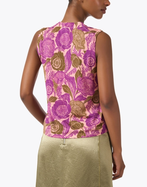 Stylish Pink Multi - Floral Print 100% Wool Sleeveless Top