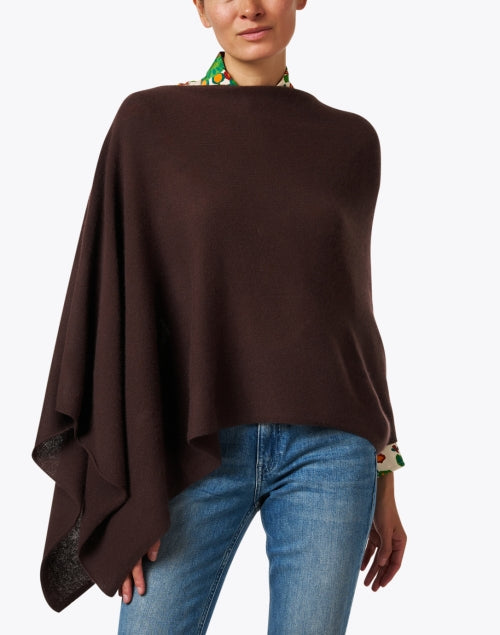 Stylish Brown Cashmere Poncho - Ruana Style Wrap