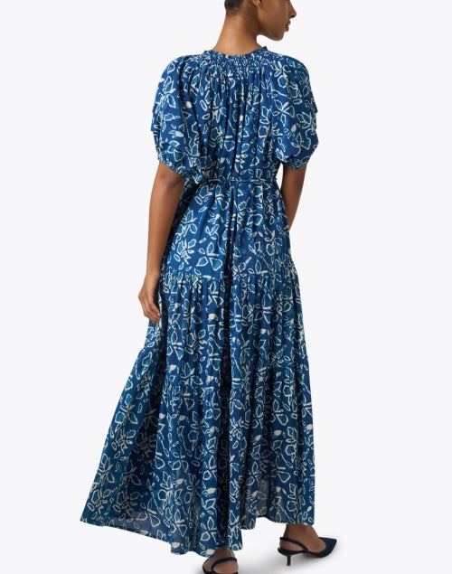 Stylish Uva Blue Printed Lightweight Cotton Maxi Dress for Women