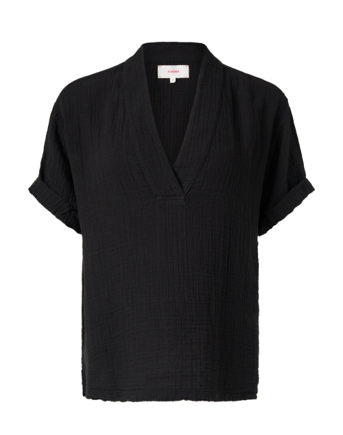 Stylish Avery Black V-Neck Cotton Top for Warm Weather