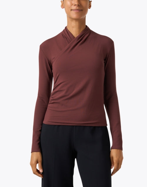 Maroon Colored Knitted Wrap Style Women's Top